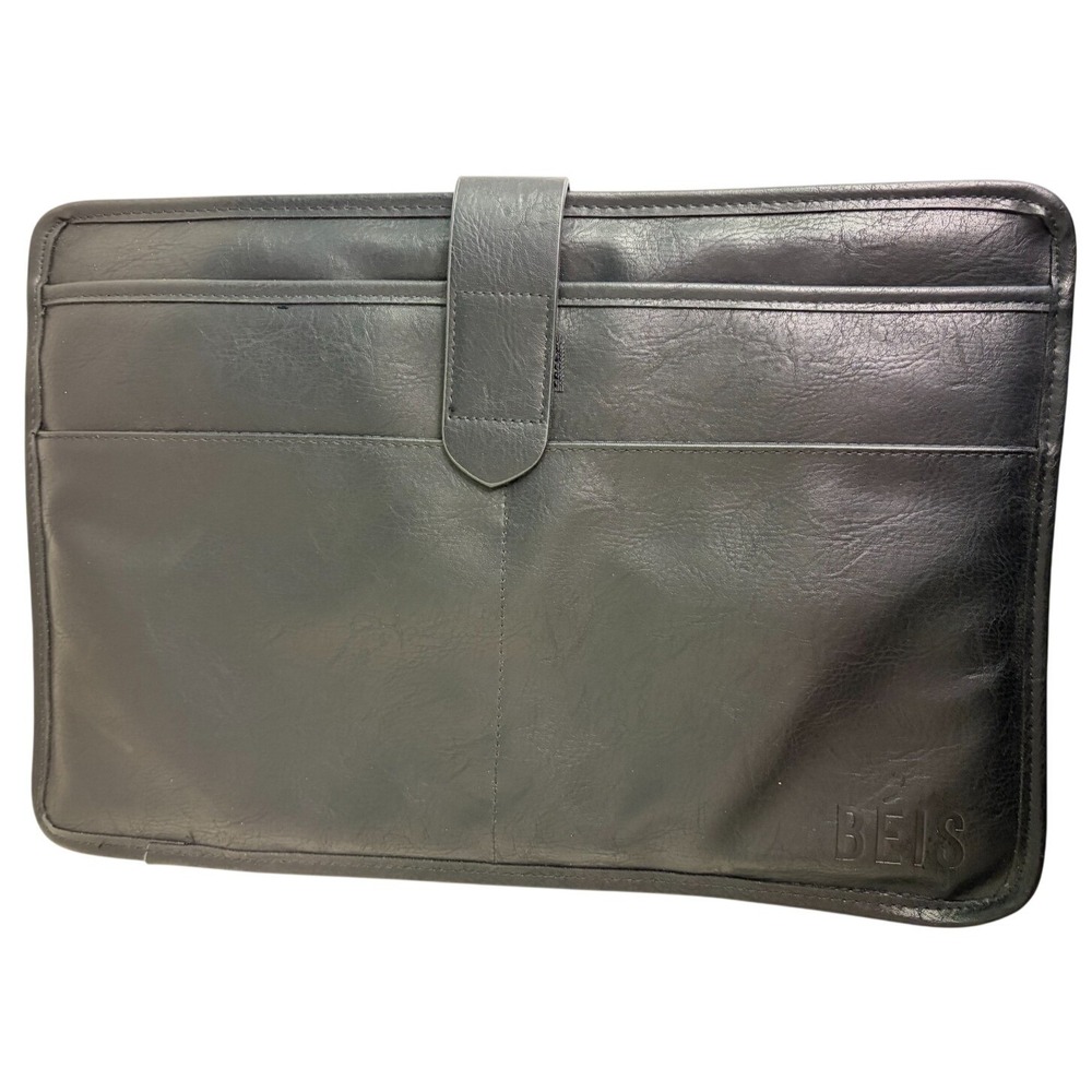 BEIS Laptop Sleeve Portfolio Case Black Faux Leather Travel Organizer EUC